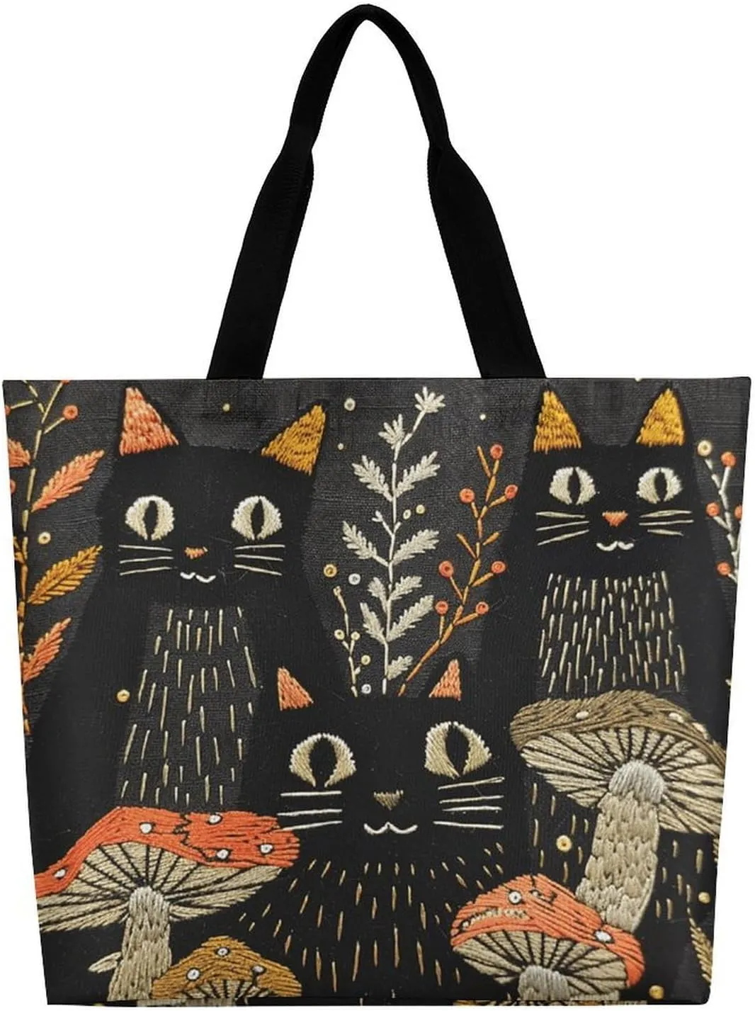 Leaves And Panther Tote Bags, Reusable Grocery Bags, Large Shopping Bag, Shoulder Bag for Women