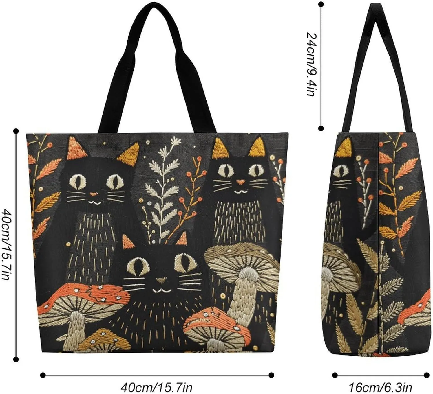Leaves And Panther Tote Bags, Reusable Grocery Bags, Large Shopping Bag, Shoulder Bag for Women