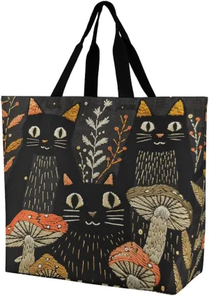 Leaves And Panther Tote Bags, Reusable Grocery Bags, Large Shopping Bag, Shoulder Bag for Women