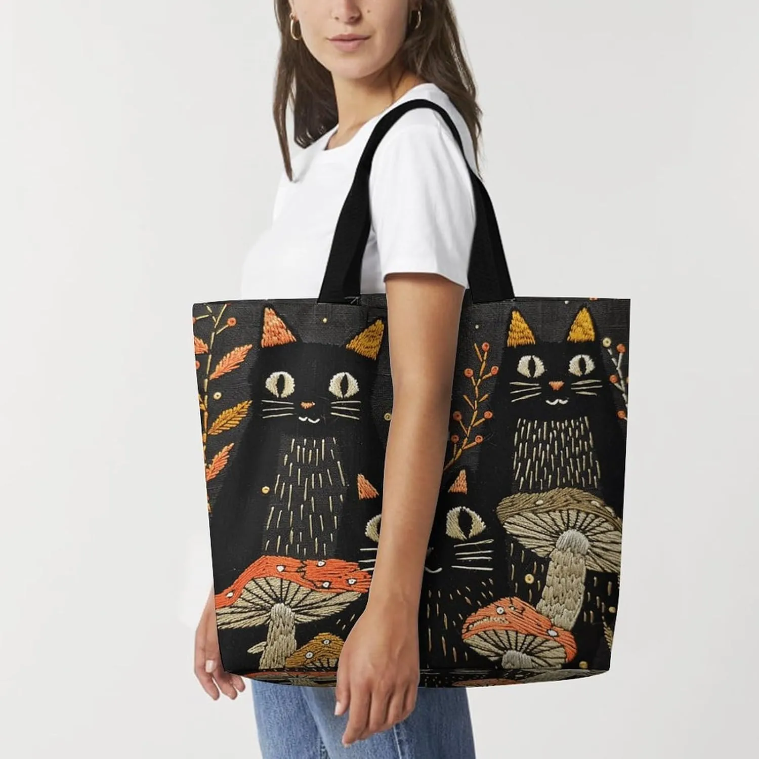 Leaves And Panther Tote Bags, Reusable Grocery Bags, Large Shopping Bag, Shoulder Bag for Women