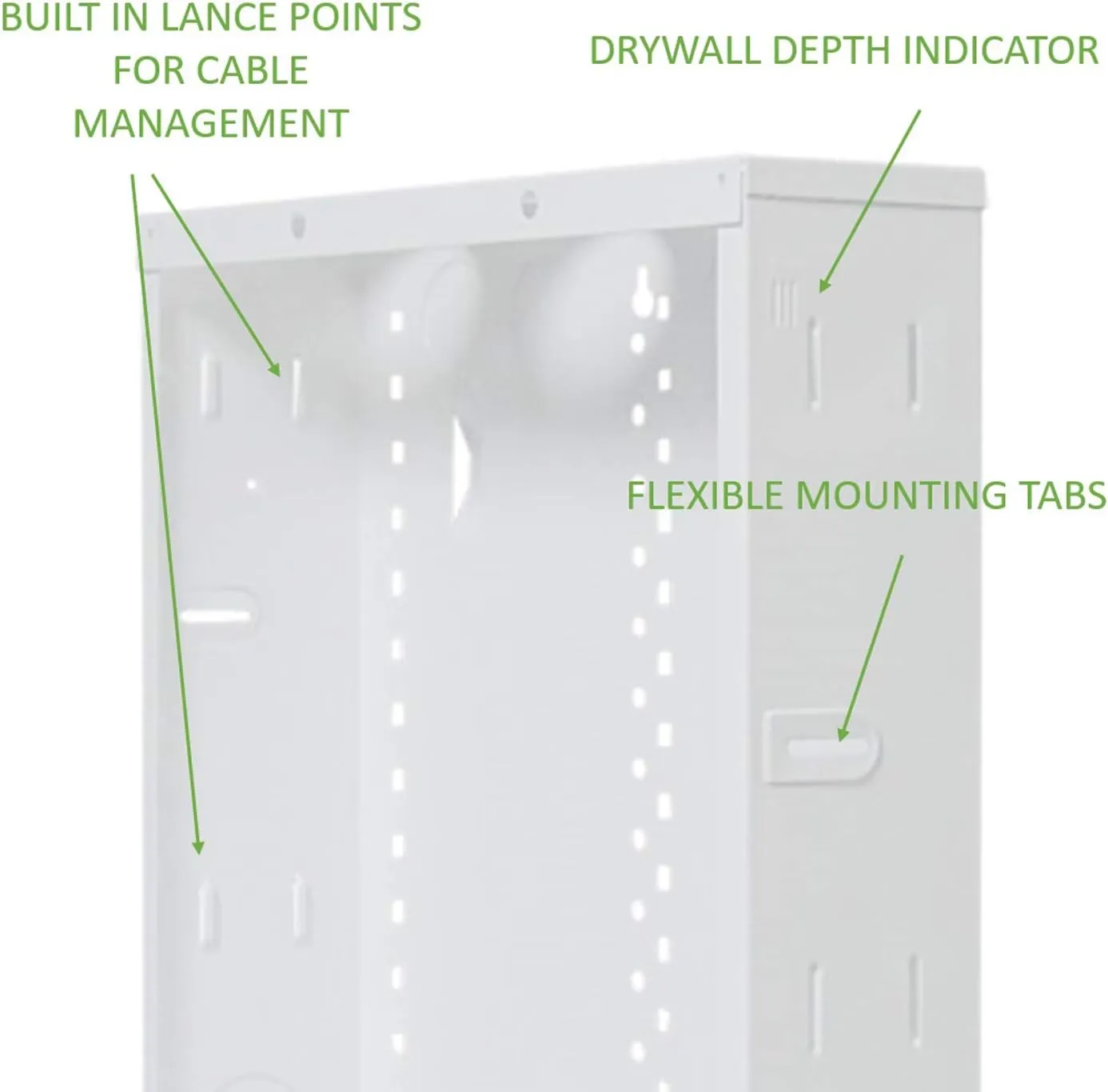 Legrand - OnQ 14 Inch Cable Management, In-Wall 20-Gauge Media Box, Structured Wiring Enclosure with 2.5 Inch Openings for Wires, Glossy White, EN1400