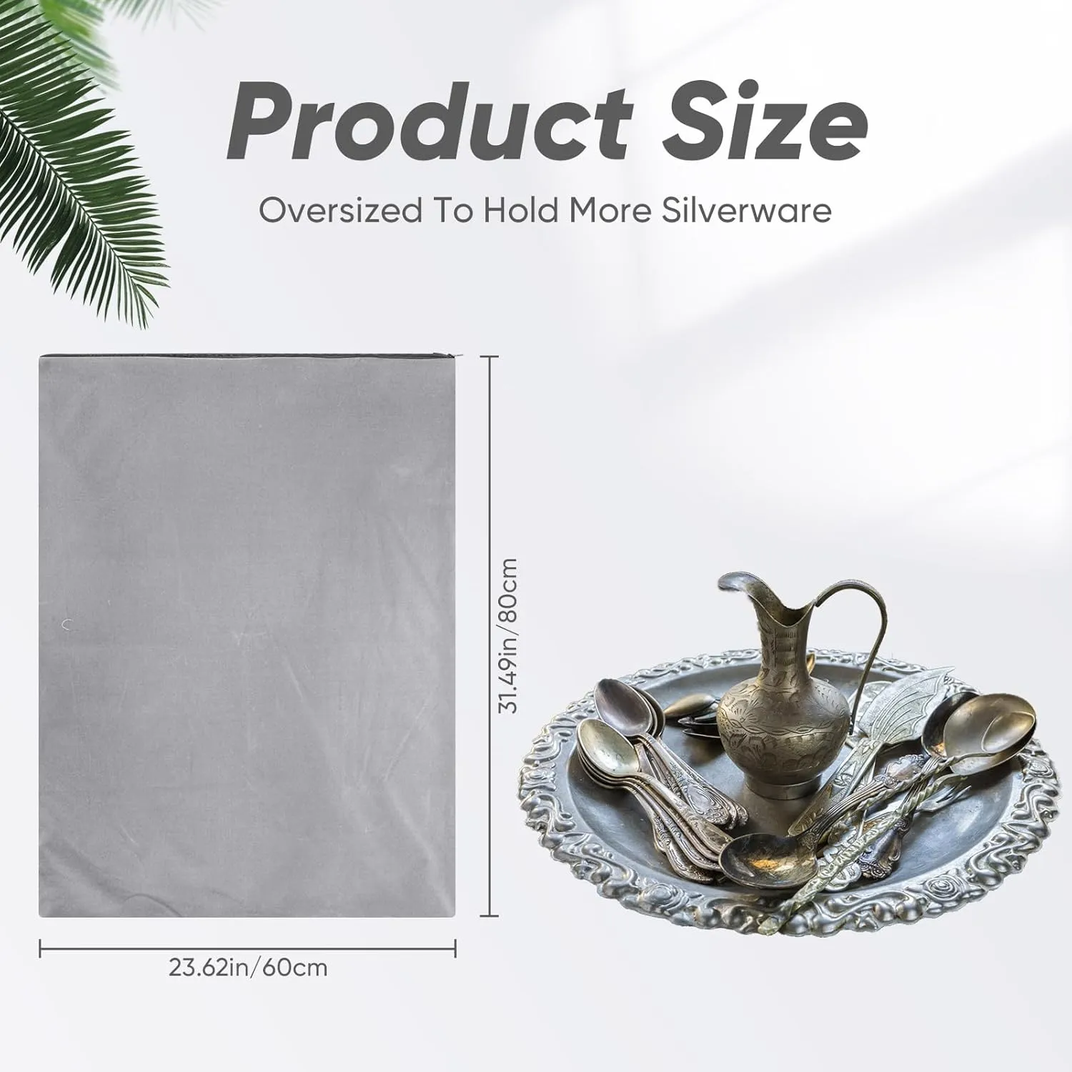 LEIFIDE Silver Storage Bags Oversized 24 x 30 Zipper Anti Tarnish Cloth Bag for Silver Storage, Tray, Jewelry, Flatware, Vase, Polishing Cloth for Tarnish Cleaning(Light Gray)