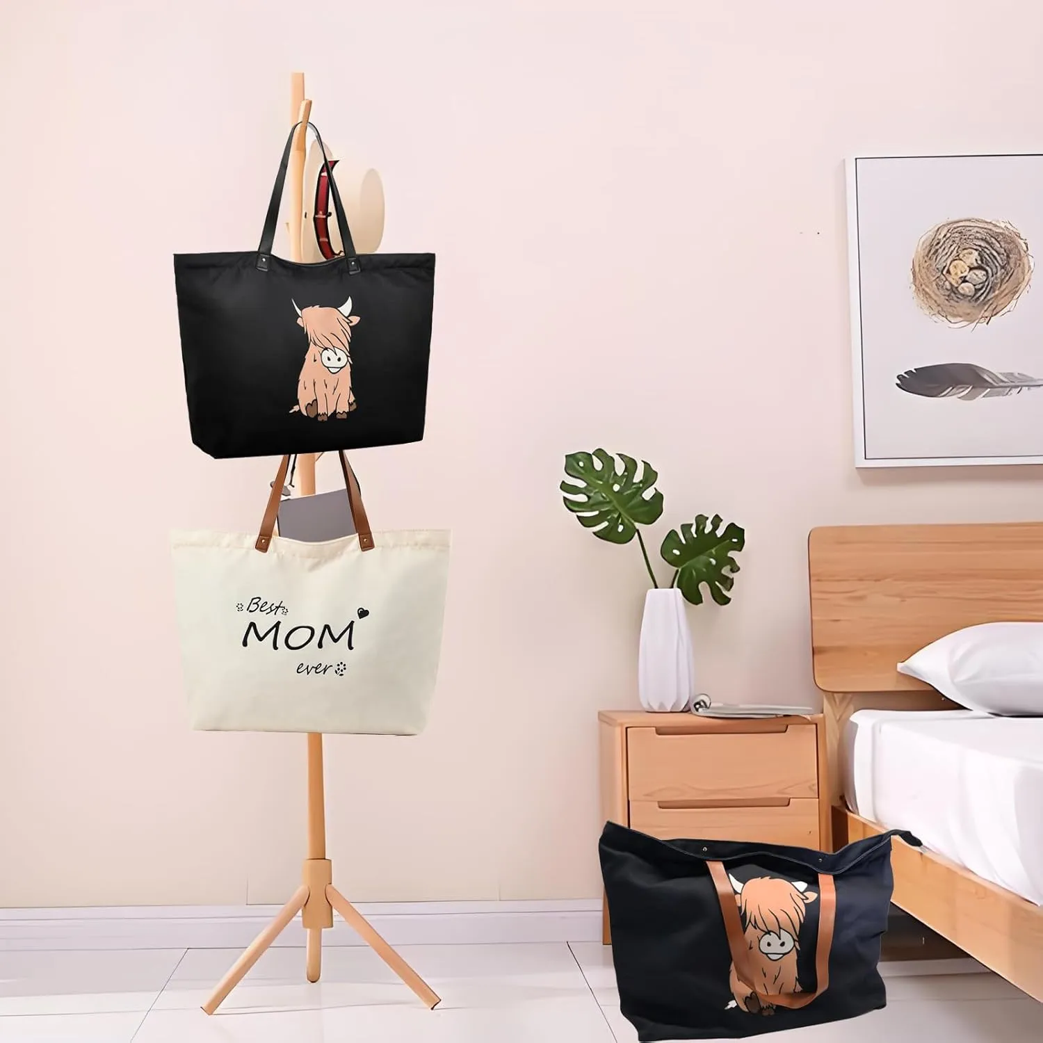 LEMEDE 30L Zip Grocery Bag - Wide Handheld to Reduce Shoulder Pressure,Personalized Minimalist Style Tote Bag,Gift for Women