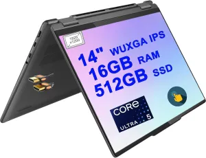 Lenovo Yoga 7 14 2-in-1 AI PC Laptop 14" WUXGA IPS Touch (Glossy) Intel 12-core Ultra 5 125U Processor (Beats i7-1335U) 16GB RAM 512GB SSD Backlit Fingerprint Thunderbolt4 Win11 Gray   HDMI Cable