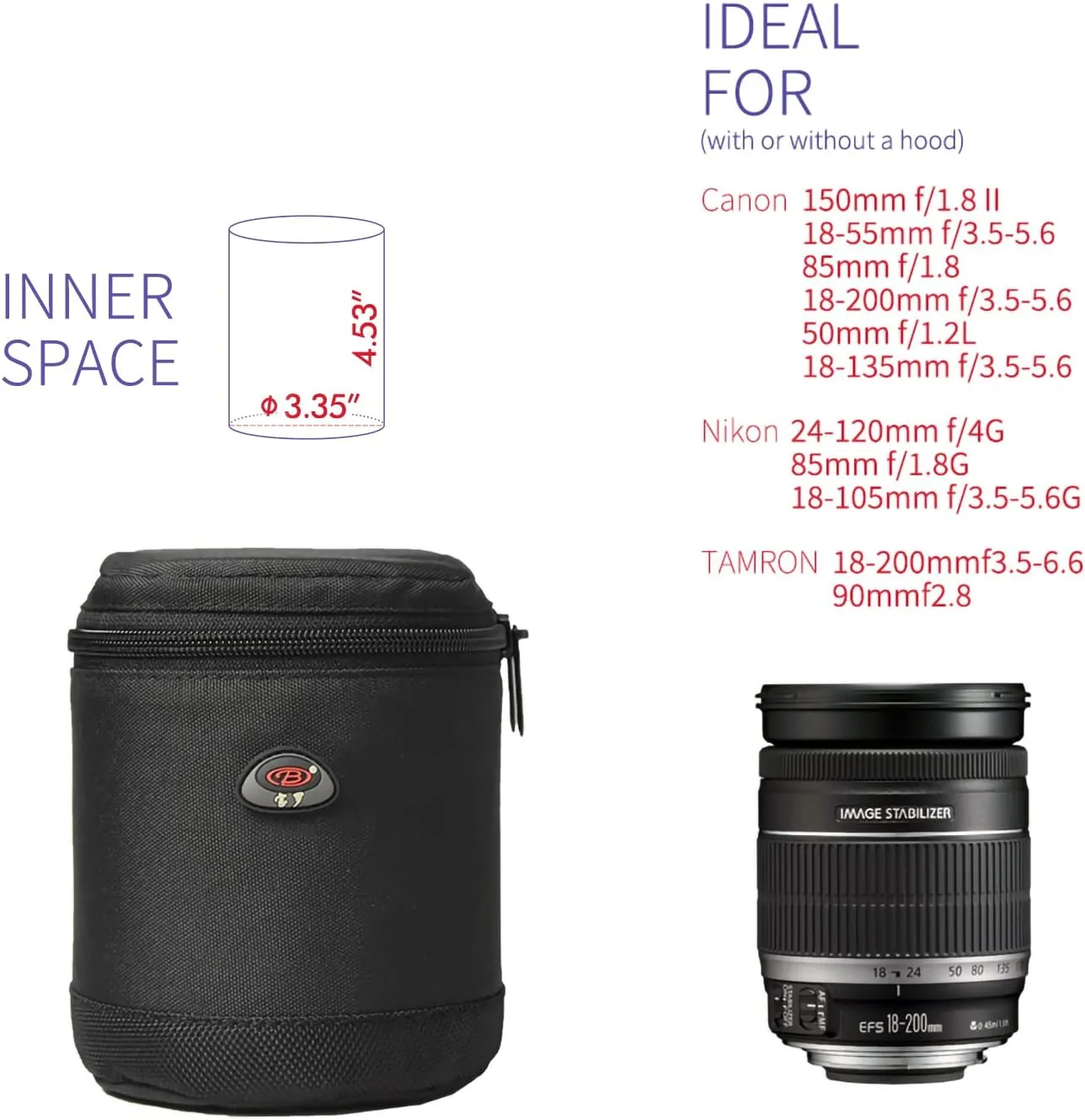 Lens Case Lens Pouch Bag Waterproof Shockproof for DSLR Camera Lens for Canon 150mm/f1.8/85mm f/1.8/ 50mm f/1.2L and other Lens