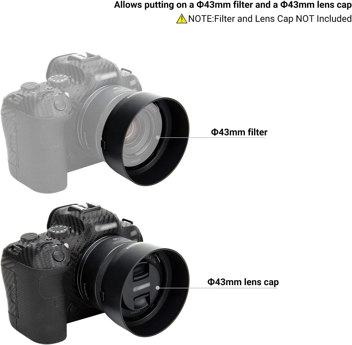 Lens Hood for Canon RF 50mm F1.8 STM on EOS R6 R5 RP R Camera, Reversible Lens Shade Replace Canon ES-65B Lens Hood, Compatible with 43mm Filters and 43mm Lens Cap