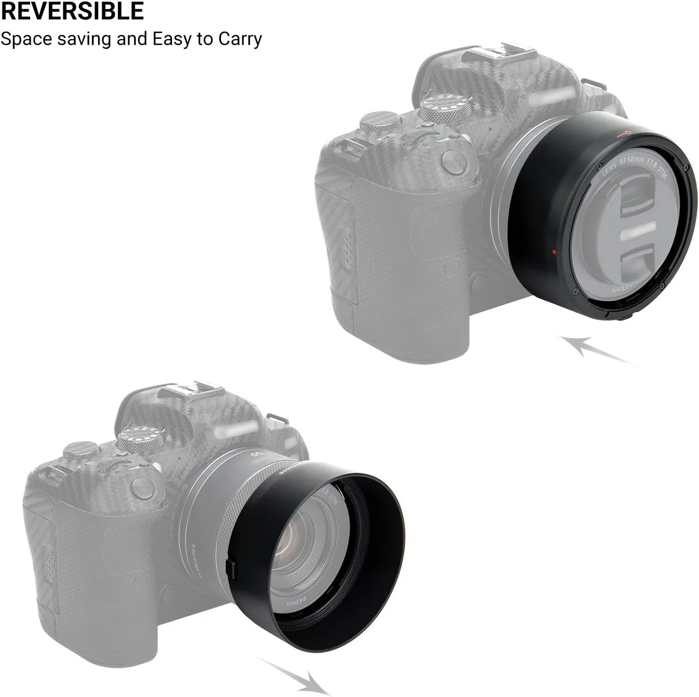Lens Hood for Canon RF 50mm F1.8 STM on EOS R6 R5 RP R Camera, Reversible Lens Shade Replace Canon ES-65B Lens Hood, Compatible with 43mm Filters and 43mm Lens Cap