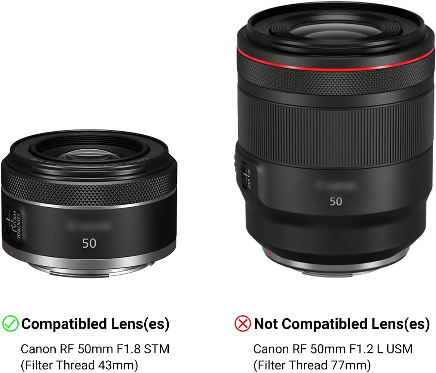 Lens Hood for Canon RF 50mm F1.8 STM on EOS R6 R5 RP R Camera, Reversible Lens Shade Replace Canon ES-65B Lens Hood, Compatible with 43mm Filters and 43mm Lens Cap