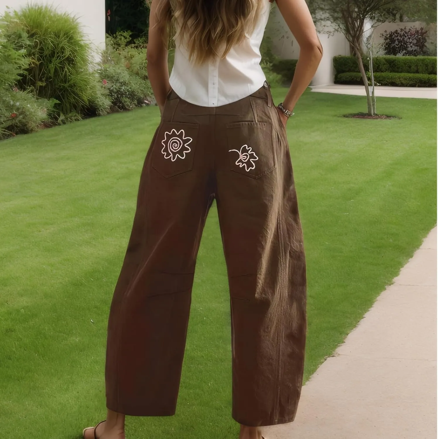 Leopard Pants Women Barrel Baggy Y2k Boyfriend Jeans Cheetah Print Jeans Mid Rise Embroidered Jean