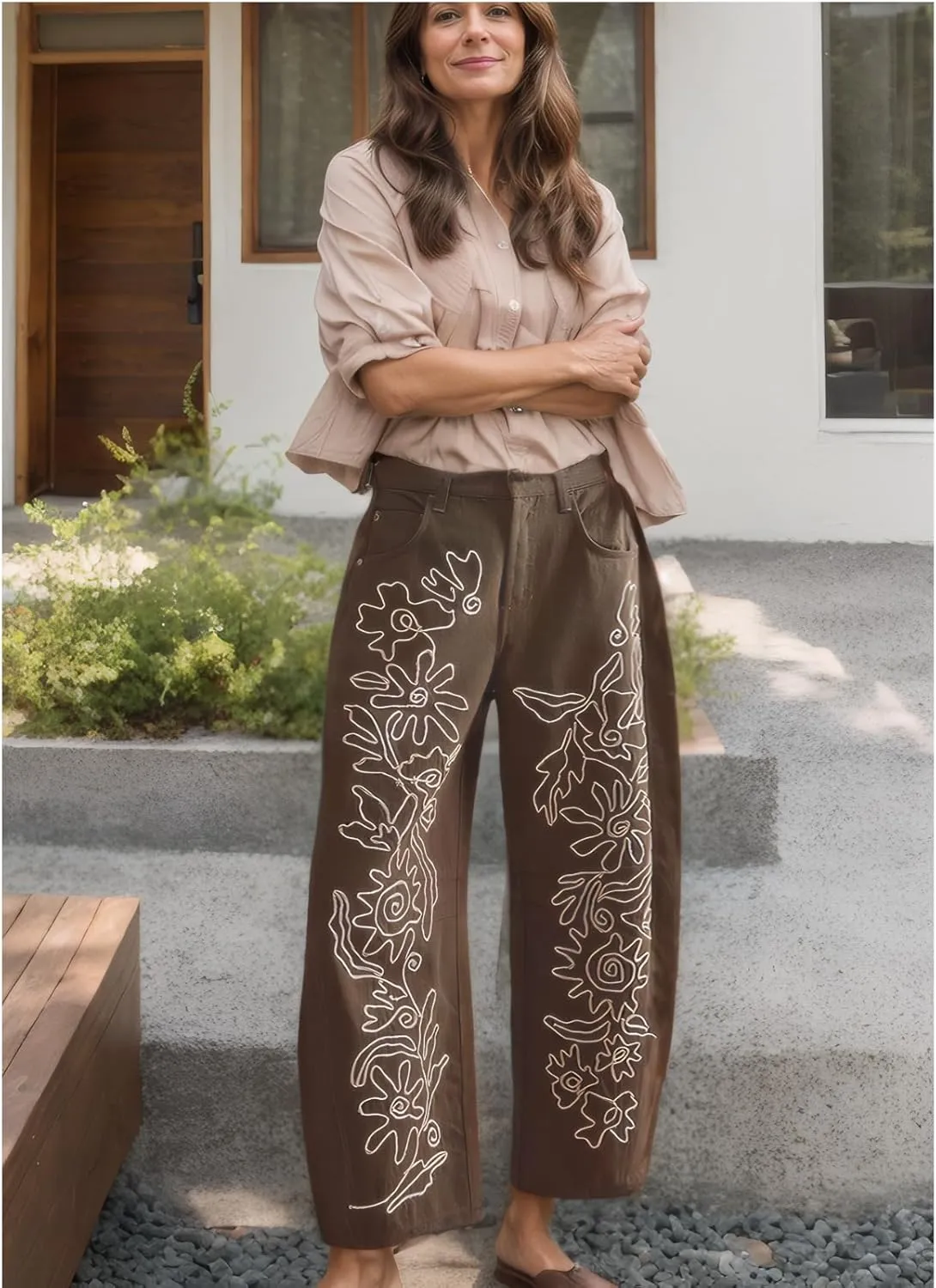 Leopard Pants Women Barrel Baggy Y2k Boyfriend Jeans Cheetah Print Jeans Mid Rise Embroidered Jean