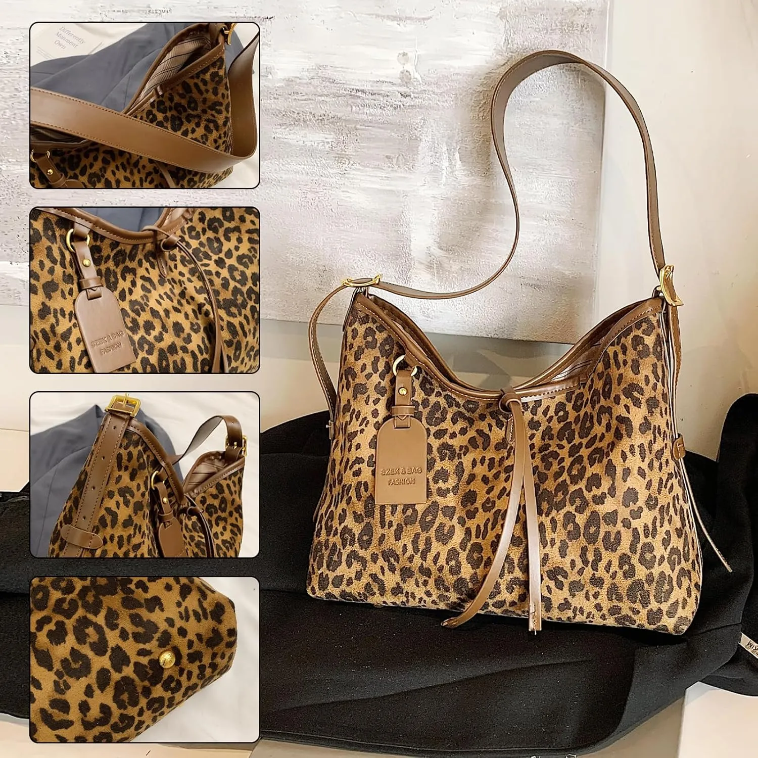 Leopard Tote Bag for Women - Cheetah Print Shoulder Purse Large Crossbody Bag Retro Handbag with Adjustable Strap