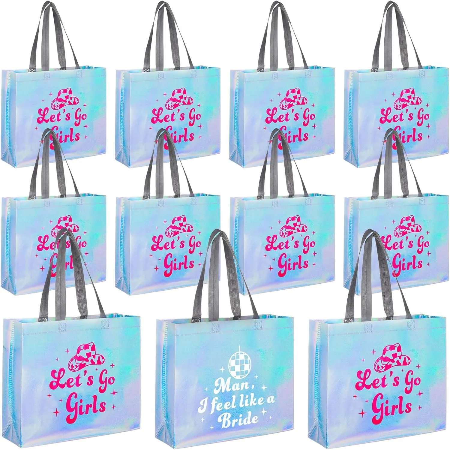 Let's Go Girls Iridescent Gift Bags - Holographic Bachelorette Gift Bags - Glossy Party Favor Bridesmaid Bags