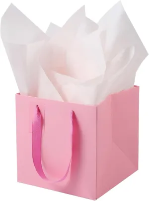 LFCXHTY 10 Pack Square Gift Bags with Tissue Paper Solid Small Pink Gift Bags with Handles for Party Favor Bag (8x8x8 In, Pink)