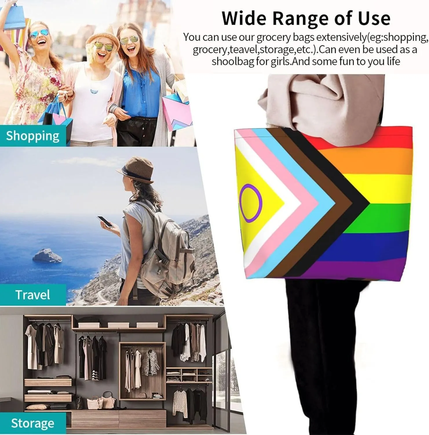 LGBT Pride Rainbow Gay Lip Lesbian Women's Tote Bag Large Capacity Single Shoulder Bags Handbag for Shopping Work