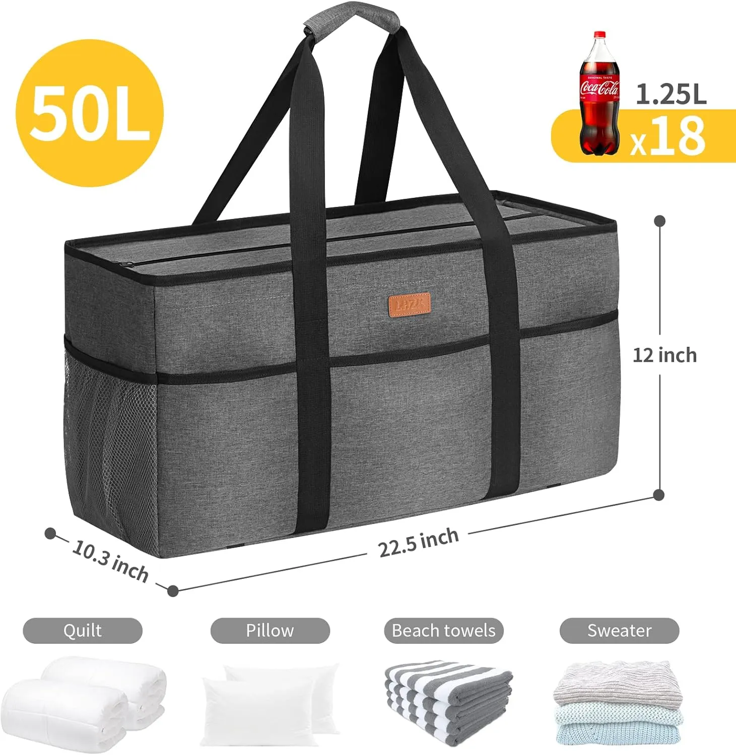 LHZK Stand Up Extra Large Utility Tote Bag with Lid, Utility Tote Bag with Metal Wire Frame and Sides Rinforced