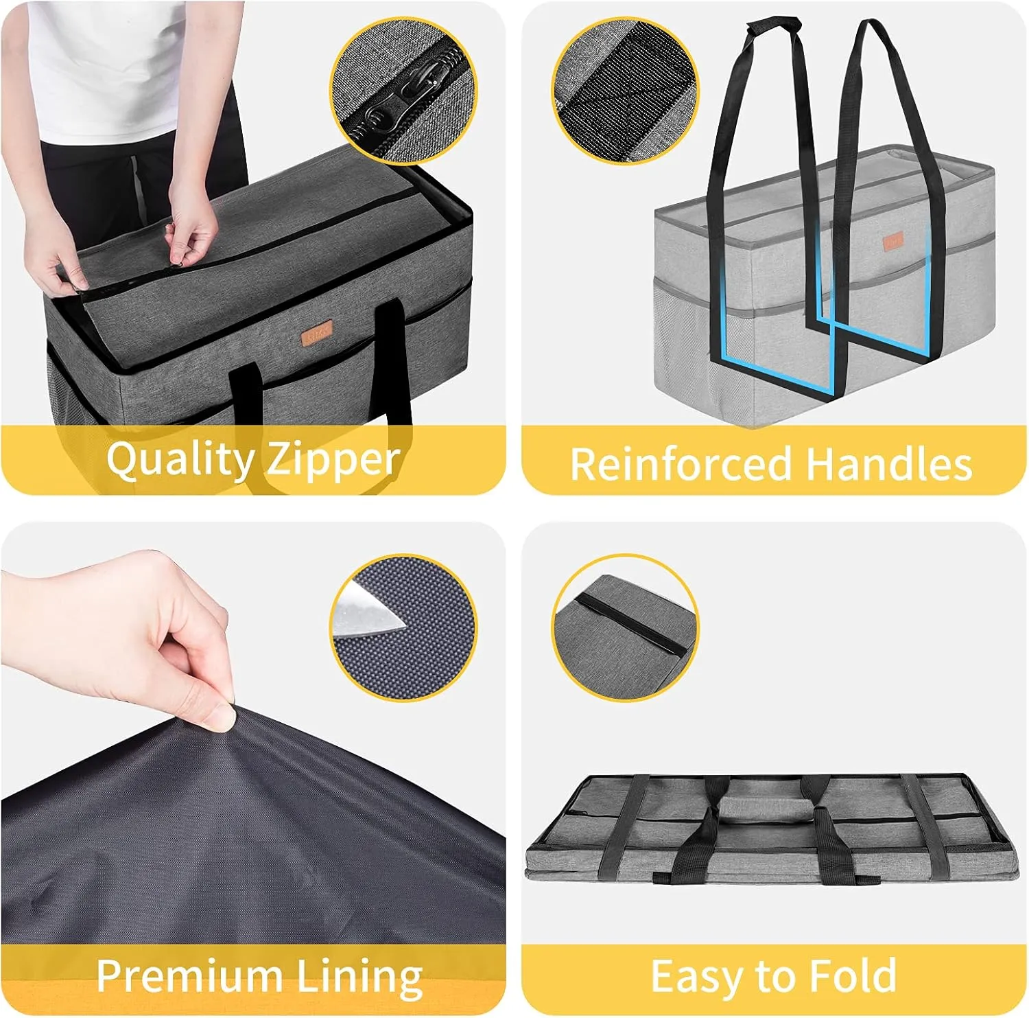 LHZK Stand Up Extra Large Utility Tote Bag with Lid, Utility Tote Bag with Metal Wire Frame and Sides Rinforced