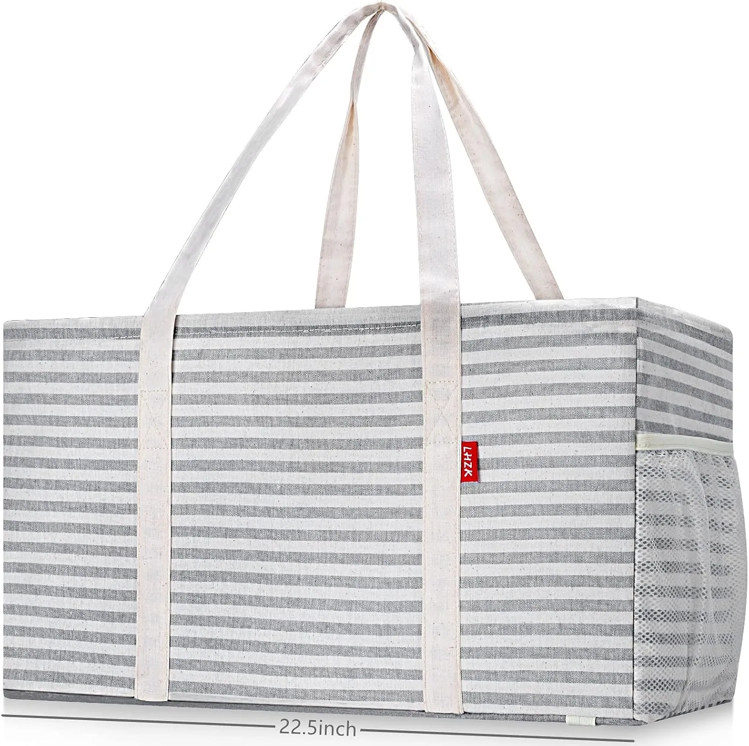 LHZK Standing Extra Large Utility Tote Bag with Metal Wire Frame and the Sides Rinforced, Extra Large Tote Bag with Handle, Reusable Grocery Bags Foldable, Beach Bag, Car Tote (Gray)