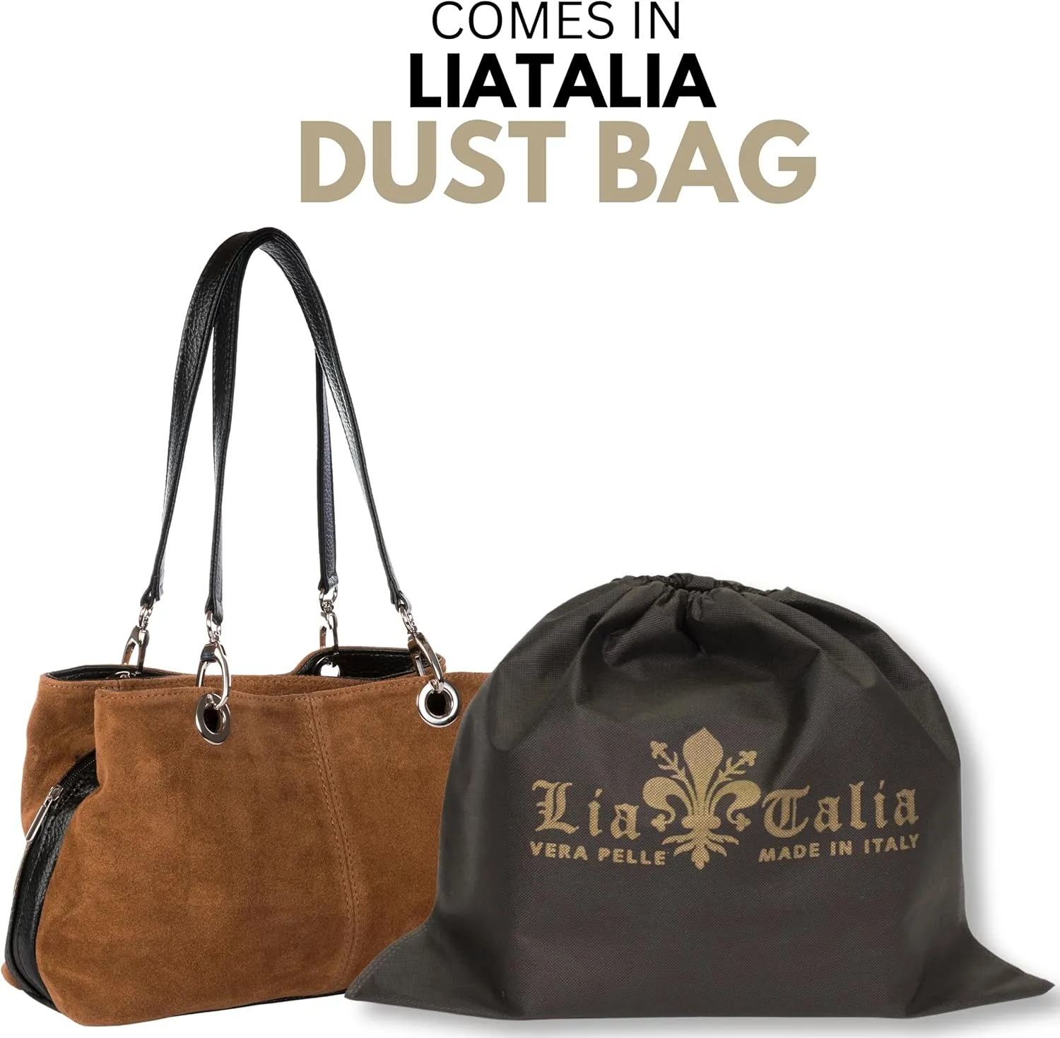LiaTalia - Lush Italian Suede Womens Twin Handle Multi Zip Pockets Small Shoulder Bag - HOLLY