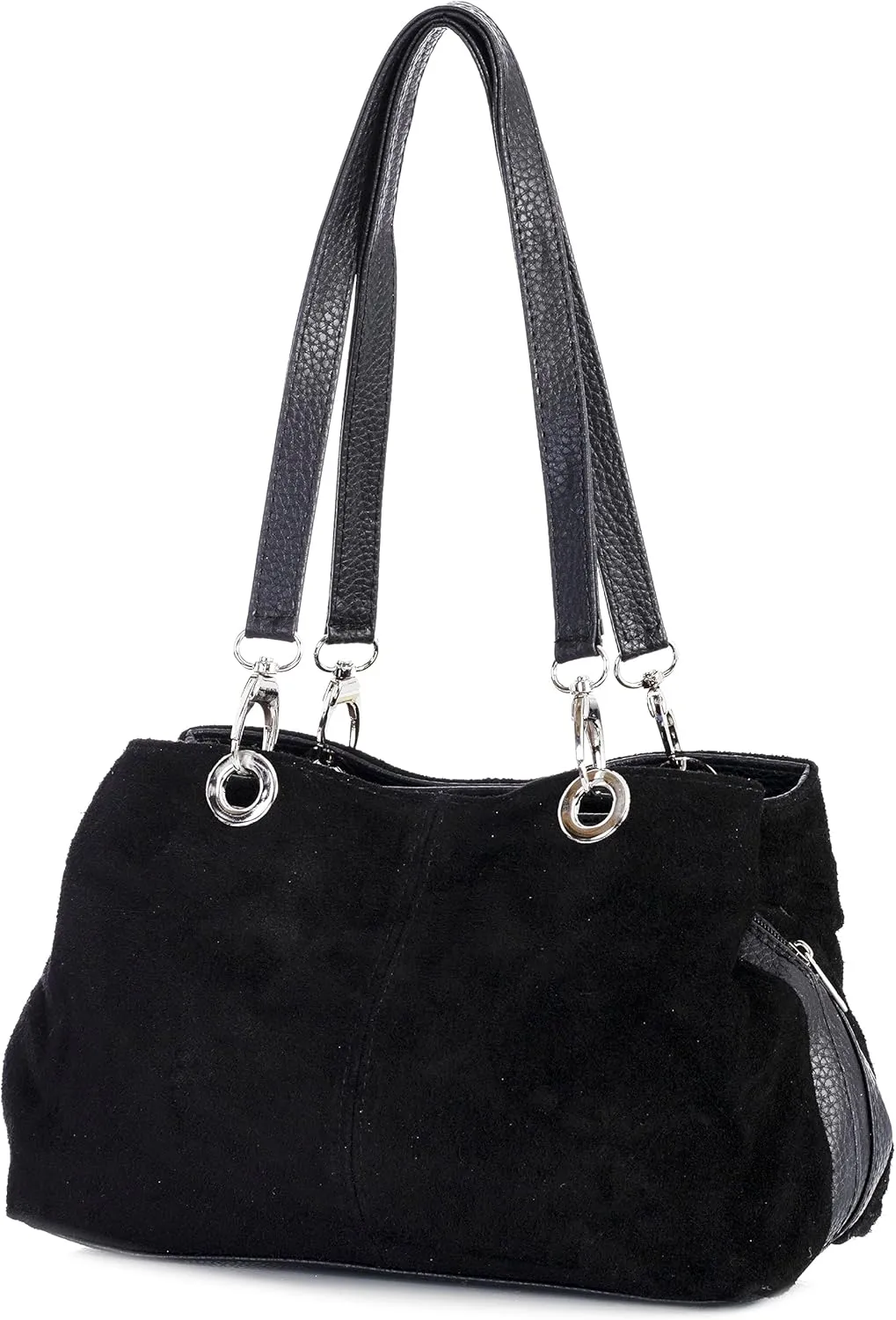 LiaTalia - Lush Italian Suede Womens Twin Handle Multi Zip Pockets Small Shoulder Bag - HOLLY