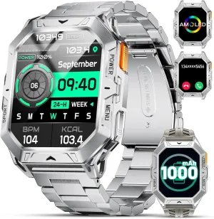 LIGE Military Smart Watches for Men(Answer/Make Calls),100-Day Battery Life,2.13" AMOLED Outdoor Sports Smartwatch with Compass,Heart Rate/Sleep Monitor Fitness Tracker for Android iOS,Sliver