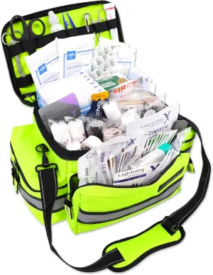 Lightning X Products Lightning X Mid-Sized First Responder EMT Bag | LXMB25 Fully Stocked Aid Kit w/ 200  BLS Supplies - Fluorescent Yellow