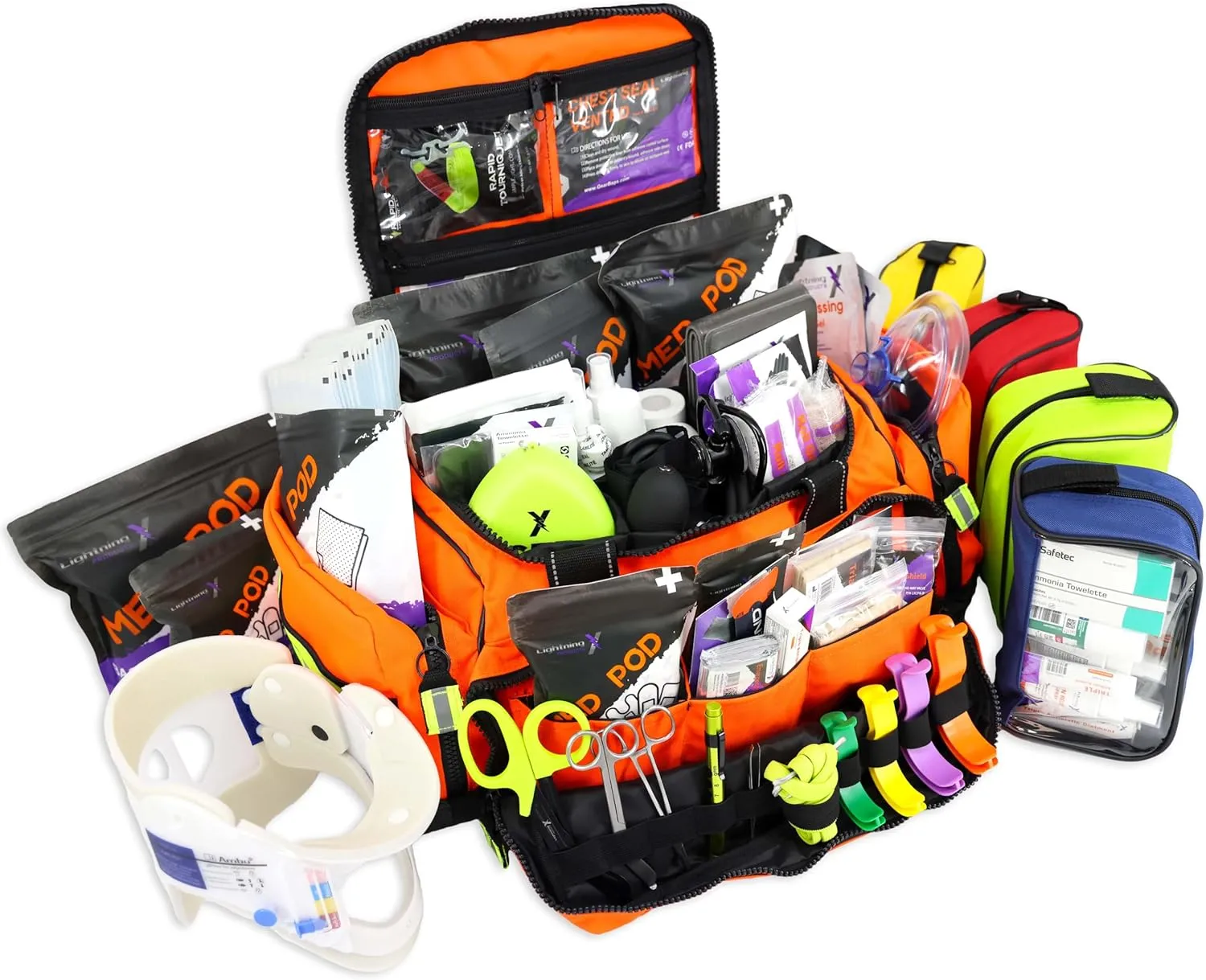 Lightning X Stocked X-Large Modular EMT Medic Trauma Bag w/Emergency Medical Fill Kit Supplies - ORANGE