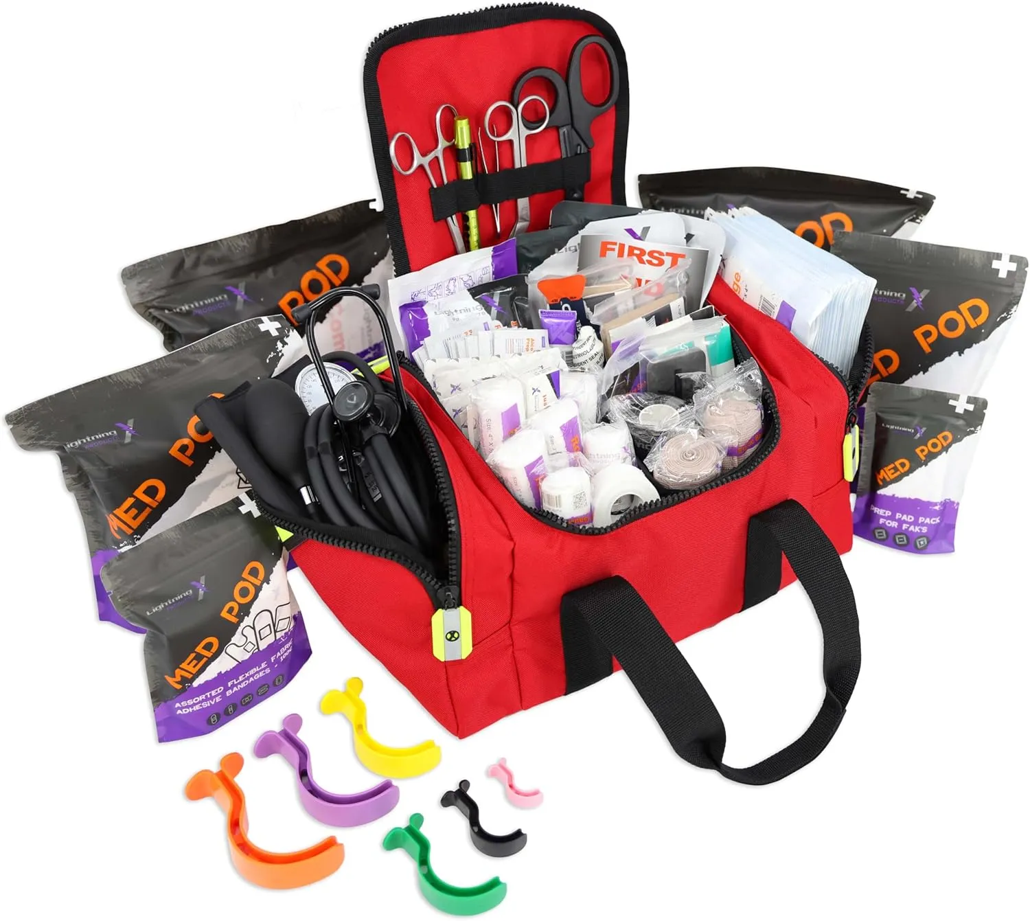Lightning X Value Compact Medic First Responder EMS/EMT Stocked Trauma Bag w/Standard Fill Kit B - RED