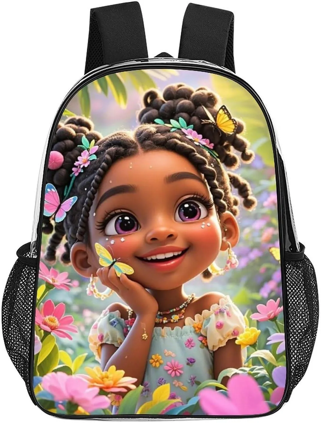 Lightweight Backpack for Gym Travel Bicycle - Big Capacity Multipurpose Transparent Carry On Bag, Colorful Afro American Black Women With Butterflies Art Travel Hiking Bag & Day Pack