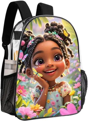 Lightweight Backpack for Gym Travel Bicycle - Big Capacity Multipurpose Transparent Carry On Bag, Colorful Afro American Black Women With Butterflies Art Travel Hiking Bag & Day Pack