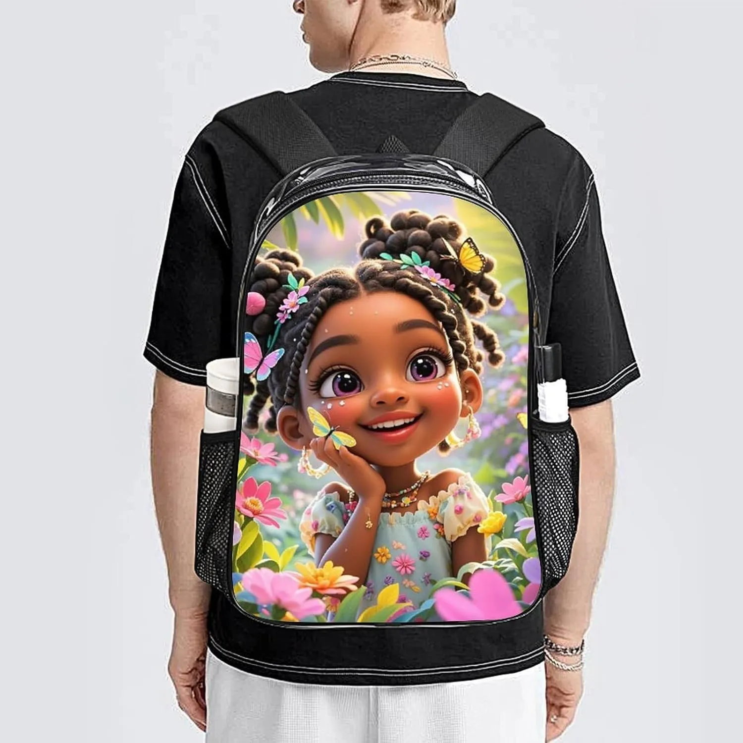 Lightweight Backpack for Gym Travel Bicycle - Big Capacity Multipurpose Transparent Carry On Bag, Colorful Afro American Black Women With Butterflies Art Travel Hiking Bag & Day Pack
