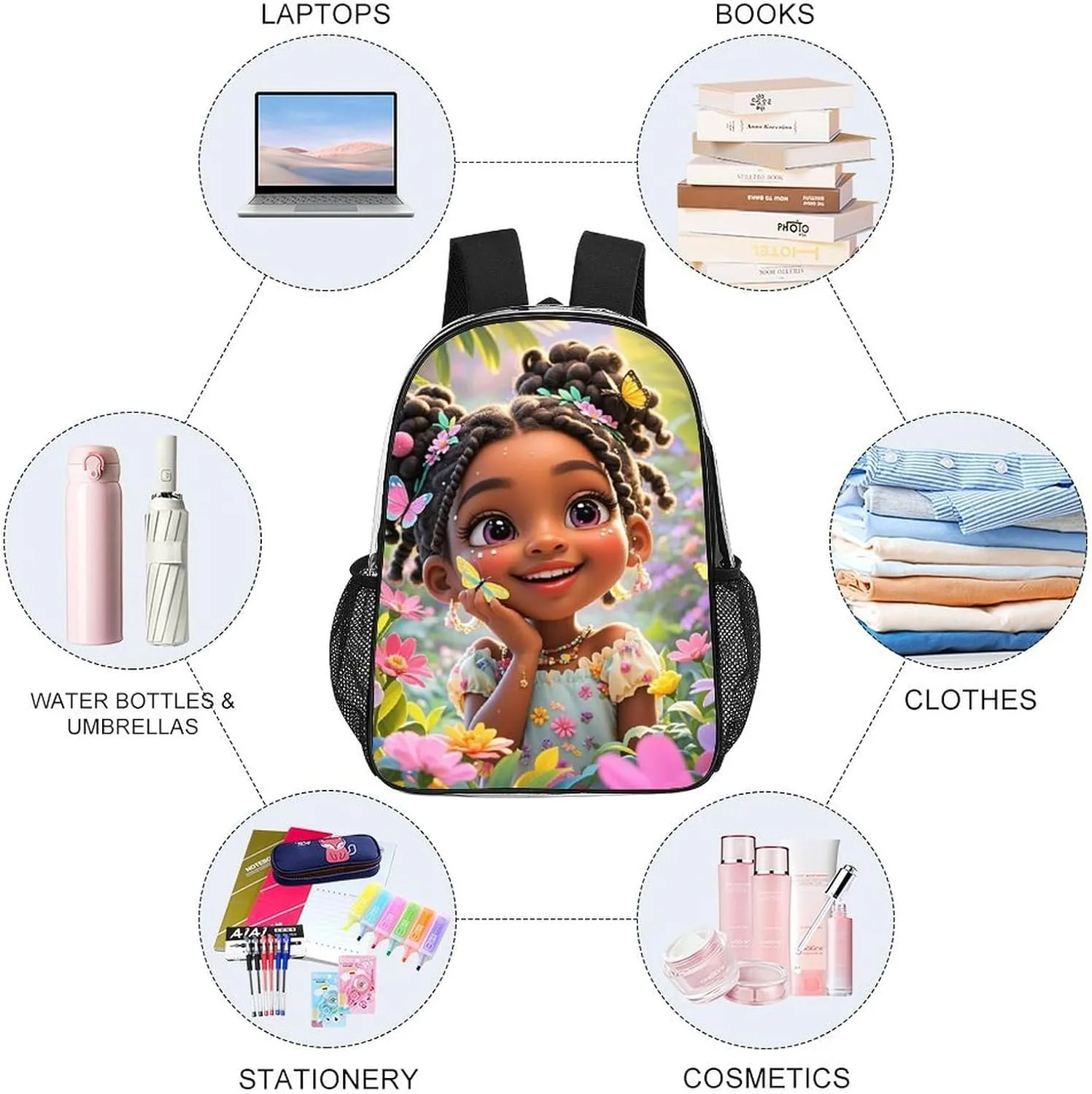 Lightweight Backpack for Gym Travel Bicycle - Big Capacity Multipurpose Transparent Carry On Bag, Colorful Afro American Black Women With Butterflies Art Travel Hiking Bag & Day Pack