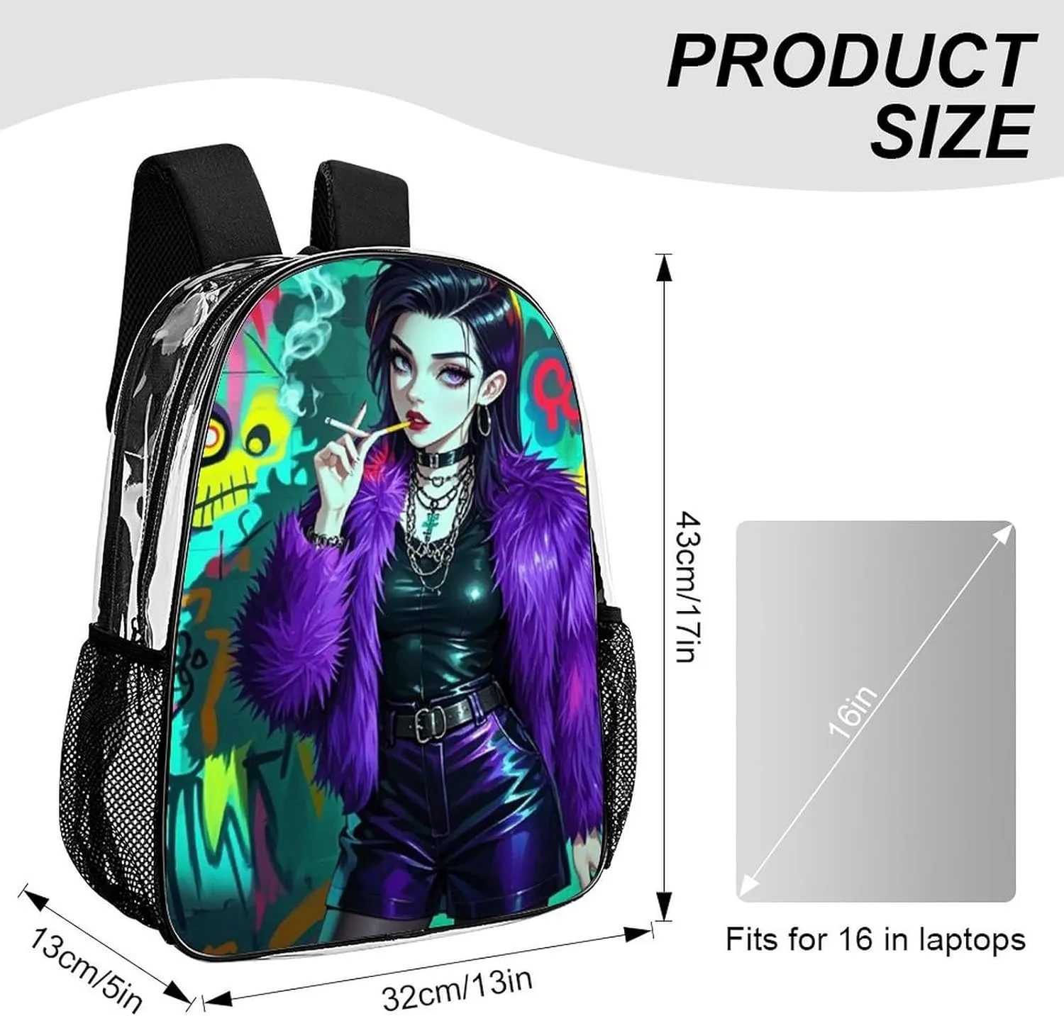 Lightweight Backpack for Gym Travel Bicycle - Big Capacity Multipurpose Transparent Carry On Bag, Cool Aesthetic Women Gothic Woman Style Art Travel Hiking Bag & Day Pack