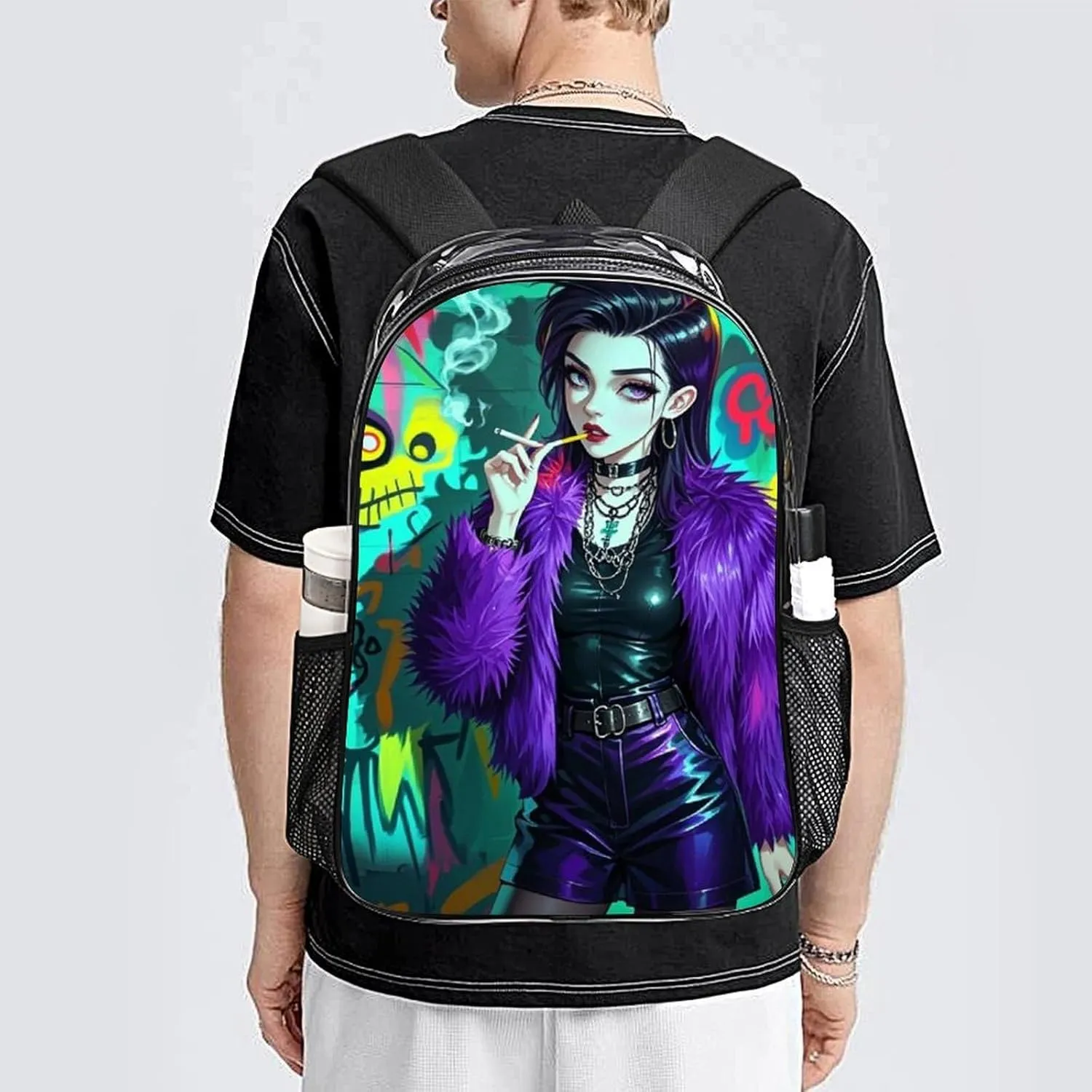 Lightweight Backpack for Gym Travel Bicycle - Big Capacity Multipurpose Transparent Carry On Bag, Cool Aesthetic Women Gothic Woman Style Art Travel Hiking Bag & Day Pack