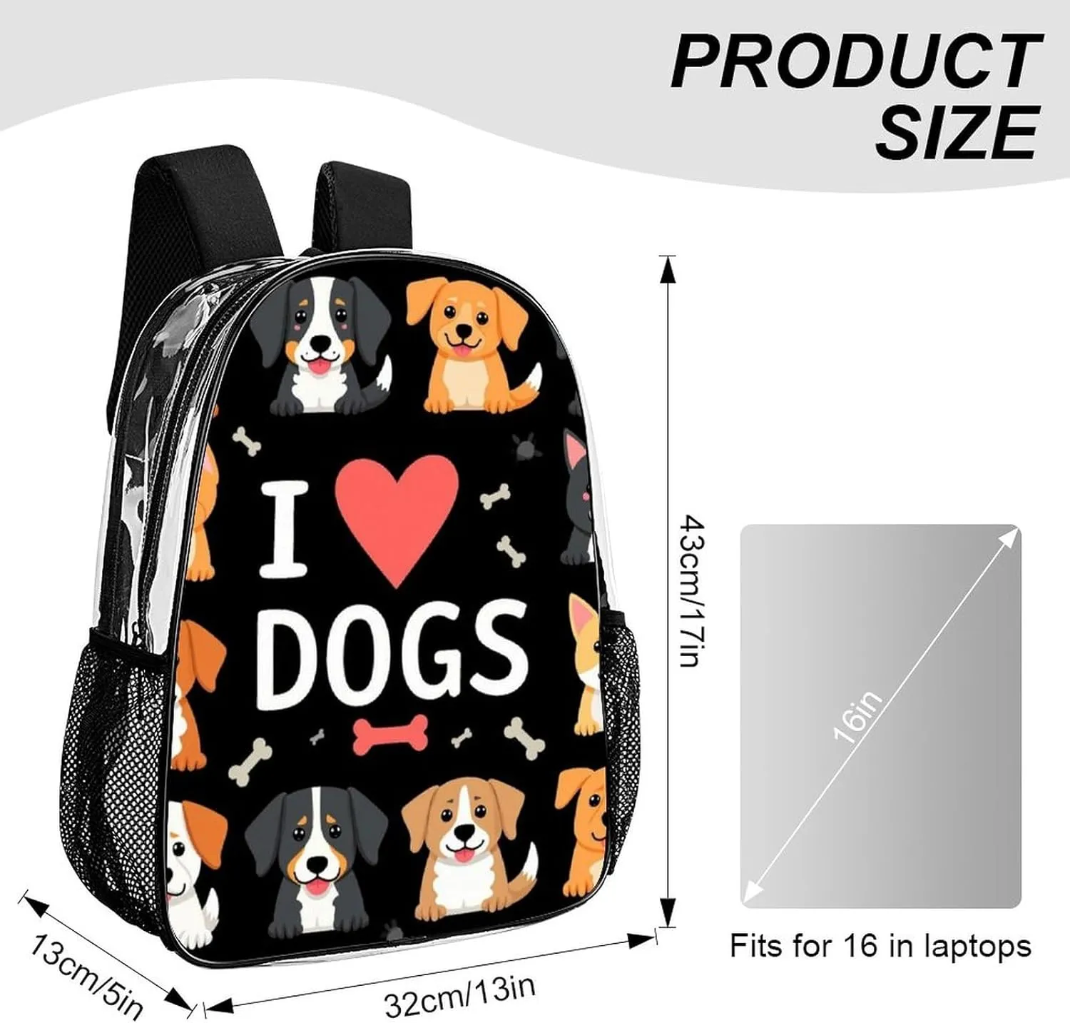 Lightweight Backpack for Gym Travel Bicycle - Big Capacity Multipurpose Transparent Carry On Bag, Doodle Pets Dog Black Travel Hiking Bag & Day Pack