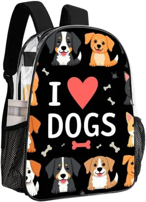 Lightweight Backpack for Gym Travel Bicycle - Big Capacity Multipurpose Transparent Carry On Bag, Doodle Pets Dog Black Travel Hiking Bag & Day Pack