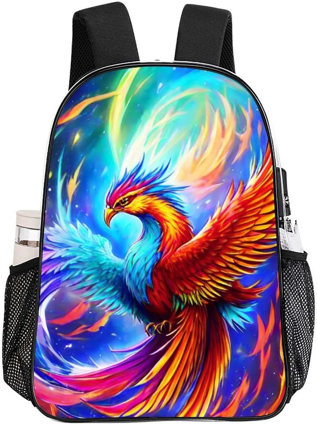 Lightweight Daypack Backpack for Sports Travel Running - Large Capacity Multipurpose Transparent Bookbag, Mythical Red And Blue Fire Phoenix Bird Art Laptop Backpack Daypack