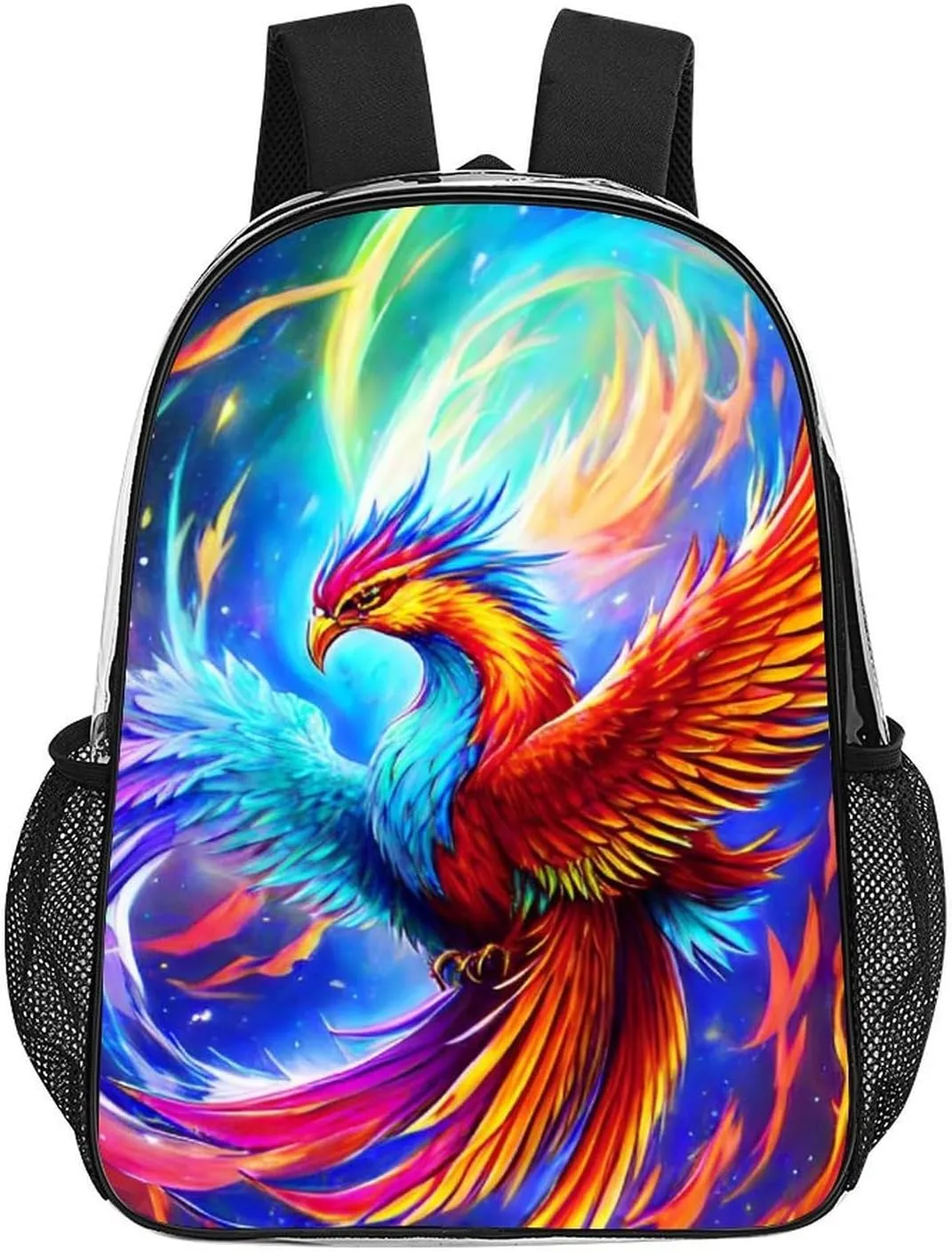 Lightweight Daypack Backpack for Sports Travel Running - Large Capacity Multipurpose Transparent Bookbag, Mythical Red And Blue Fire Phoenix Bird Art Laptop Backpack Daypack