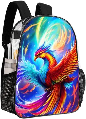Lightweight Daypack Backpack for Sports Travel Running - Large Capacity Multipurpose Transparent Bookbag, Mythical Red And Blue Fire Phoenix Bird Art Laptop Backpack Daypack