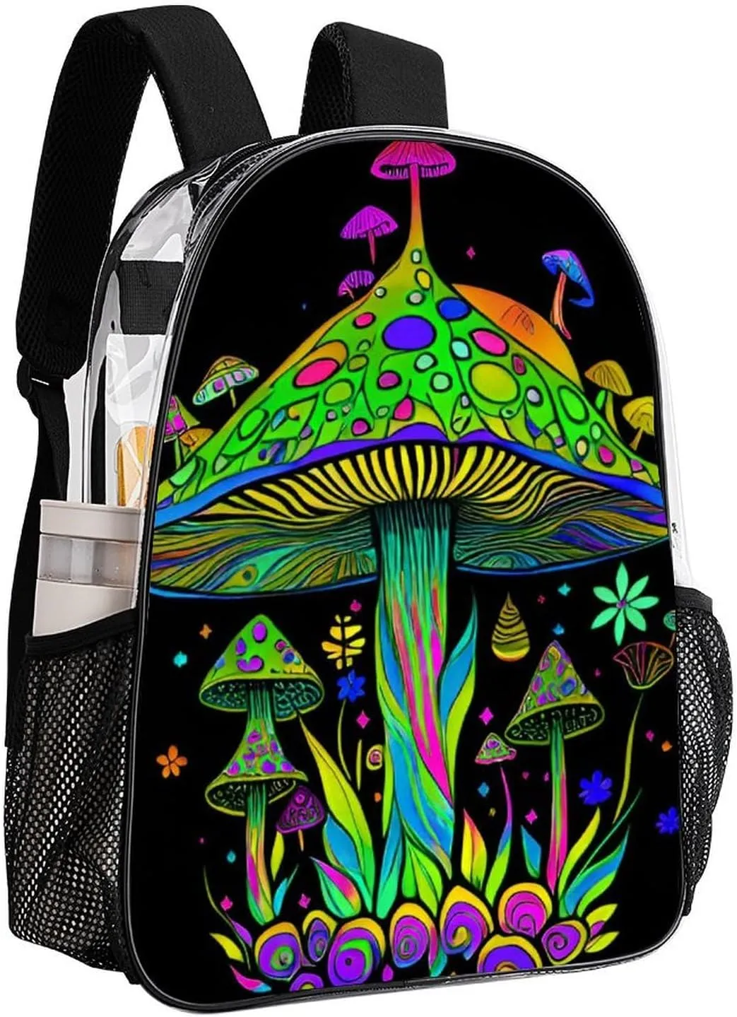 Lightweight Daypack Backpack for Sports Travel Running - Large Capacity Multipurpose Transparent Bookbag, Psychedelic Magic Mushrooms Trippy Art Laptop Backpack Daypack