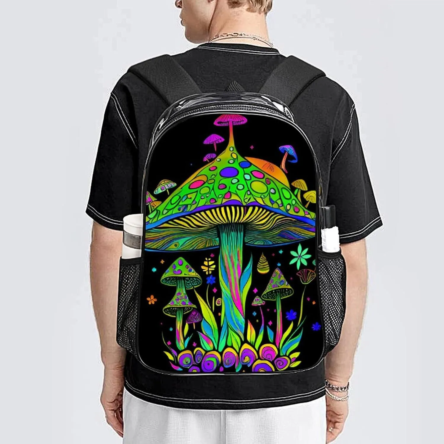 Lightweight Daypack Backpack for Sports Travel Running - Large Capacity Multipurpose Transparent Bookbag, Psychedelic Magic Mushrooms Trippy Art Laptop Backpack Daypack