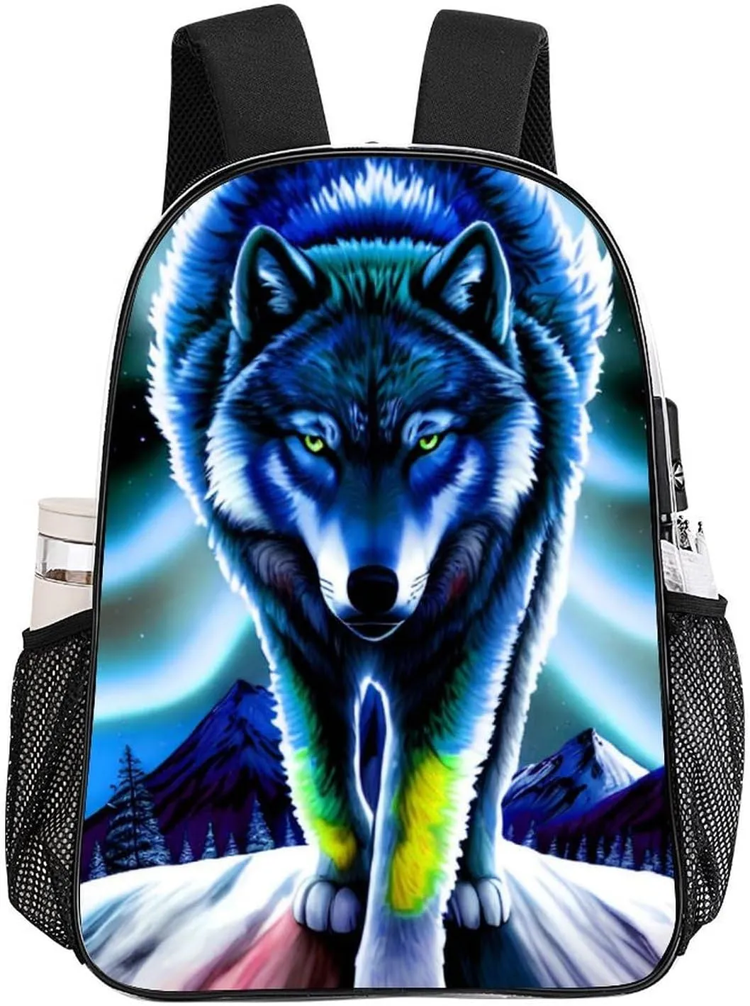 Lightweight Daypack Backpack for Trekking Work Running - Big Capacity Multipurpose Transparent Bookbag, Mountain And Northern Light Wolves Psychedelic Art Business Computer Bag