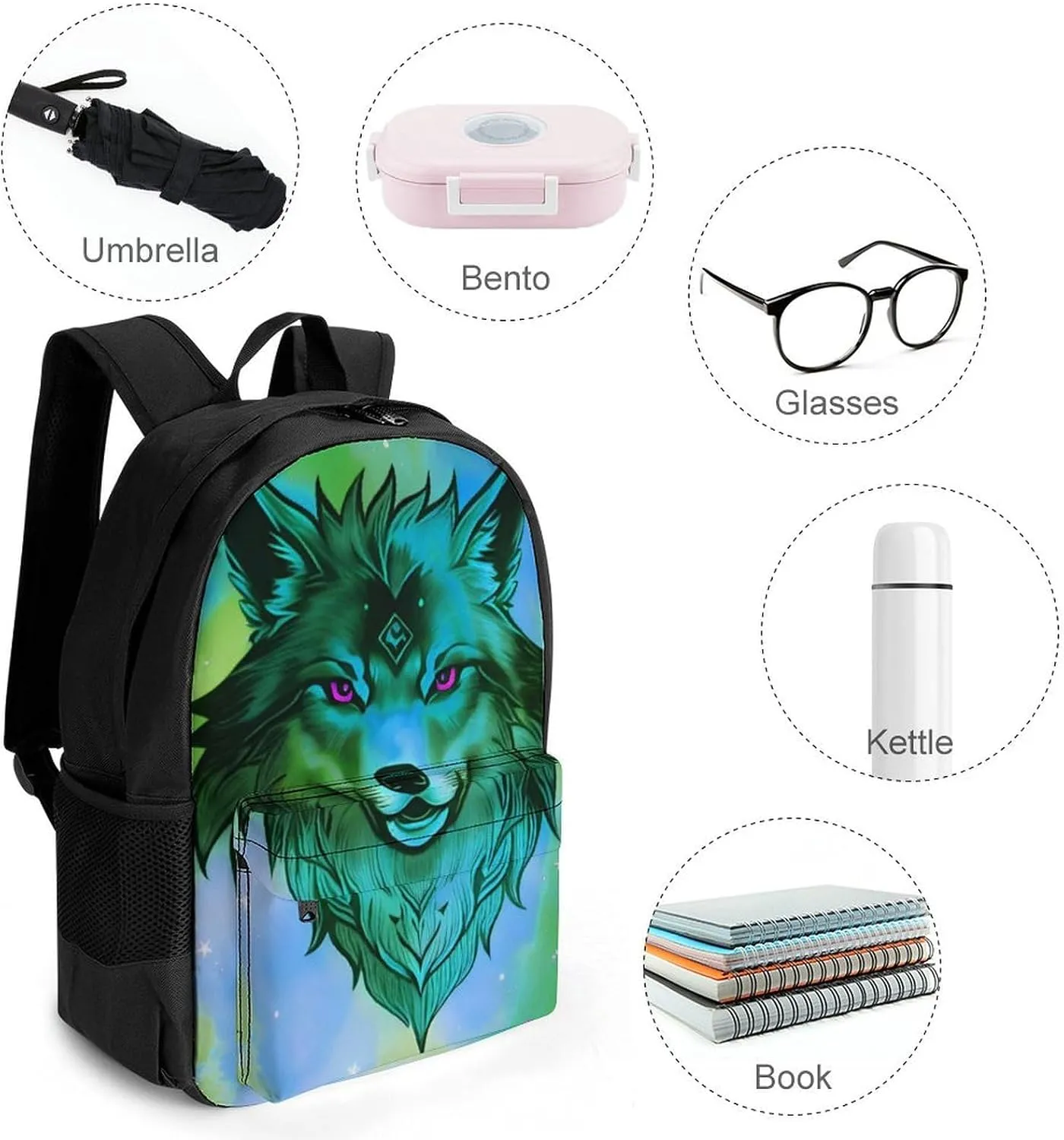 Lightweight Daypack for Camping Business Walking Cycling - Large Capacity Anti-Theft Multipurpose Bookbag, Naive Wolf Head Galaxy Art Gym Outdoor Hiking Backpack