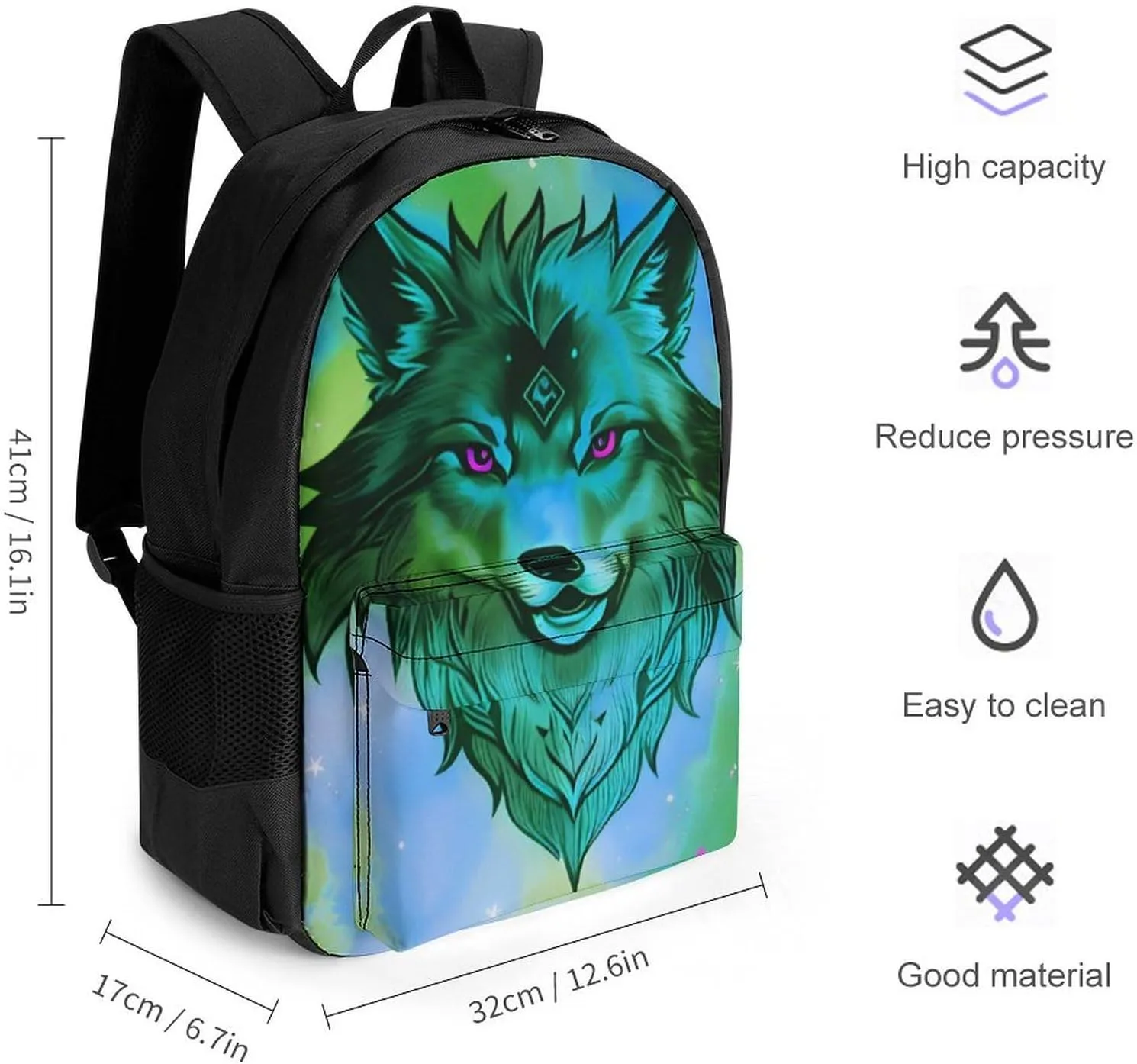 Lightweight Daypack for Camping Business Walking Cycling - Large Capacity Anti-Theft Multipurpose Bookbag, Naive Wolf Head Galaxy Art Gym Outdoor Hiking Backpack