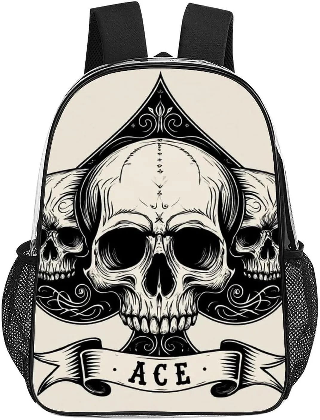 Lightweight Daypack for Camping Business Walking Cycling - Large Capacity Transparent Multipurpose Bookbag, Ace Of Spades Skull Grey Art Gym Outdoor Hiking Backpack