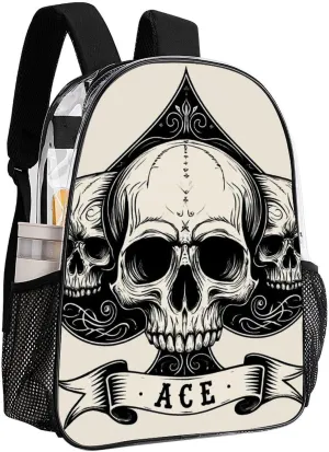 Lightweight Daypack for Camping Business Walking Cycling - Large Capacity Transparent Multipurpose Bookbag, Ace Of Spades Skull Grey Art Gym Outdoor Hiking Backpack