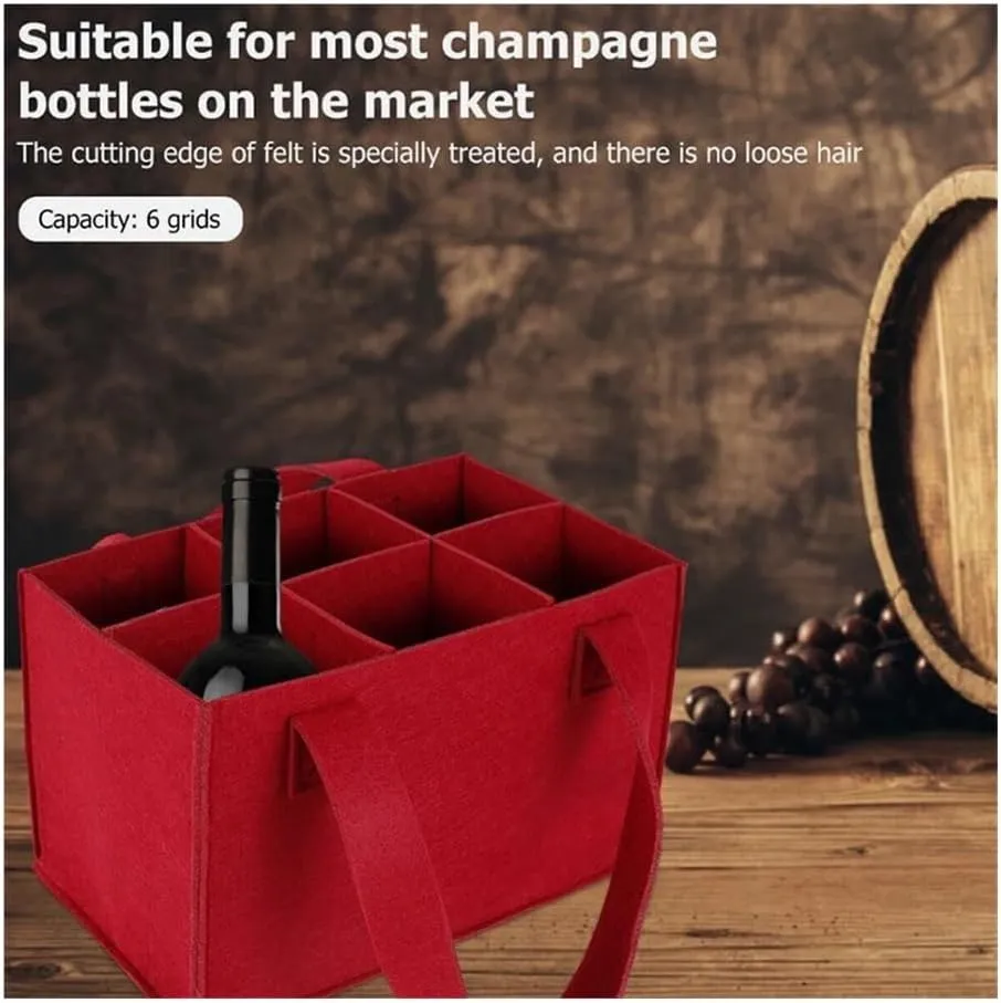 Lightweight Foldable For Travel Wine Bottle Bag With Carry Handle Picnic Tear Resistant Waterproof 6 Compartments BBQ Party(Red)