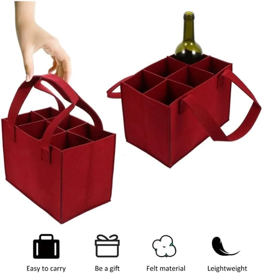 Lightweight Foldable For Travel Wine Bottle Bag With Carry Handle Picnic Tear Resistant Waterproof 6 Compartments BBQ Party(Red)