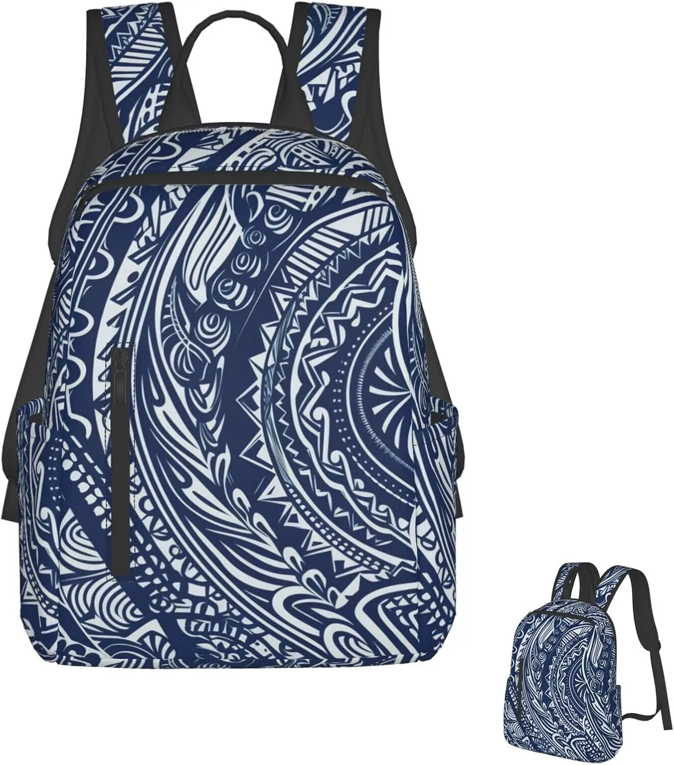 Lightweight Hiking Backpack Casual Laptop Backpack for Men Women Blue Polynesian Maori Tribal Pattern Bookbag Travel Daypack