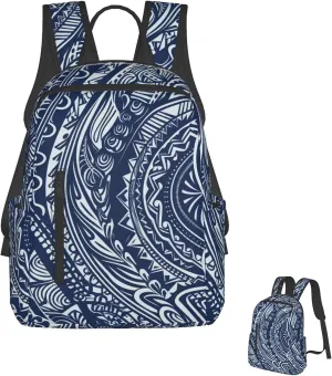 Lightweight Hiking Backpack Casual Laptop Backpack for Men Women Blue Polynesian Maori Tribal Pattern Bookbag Travel Daypack