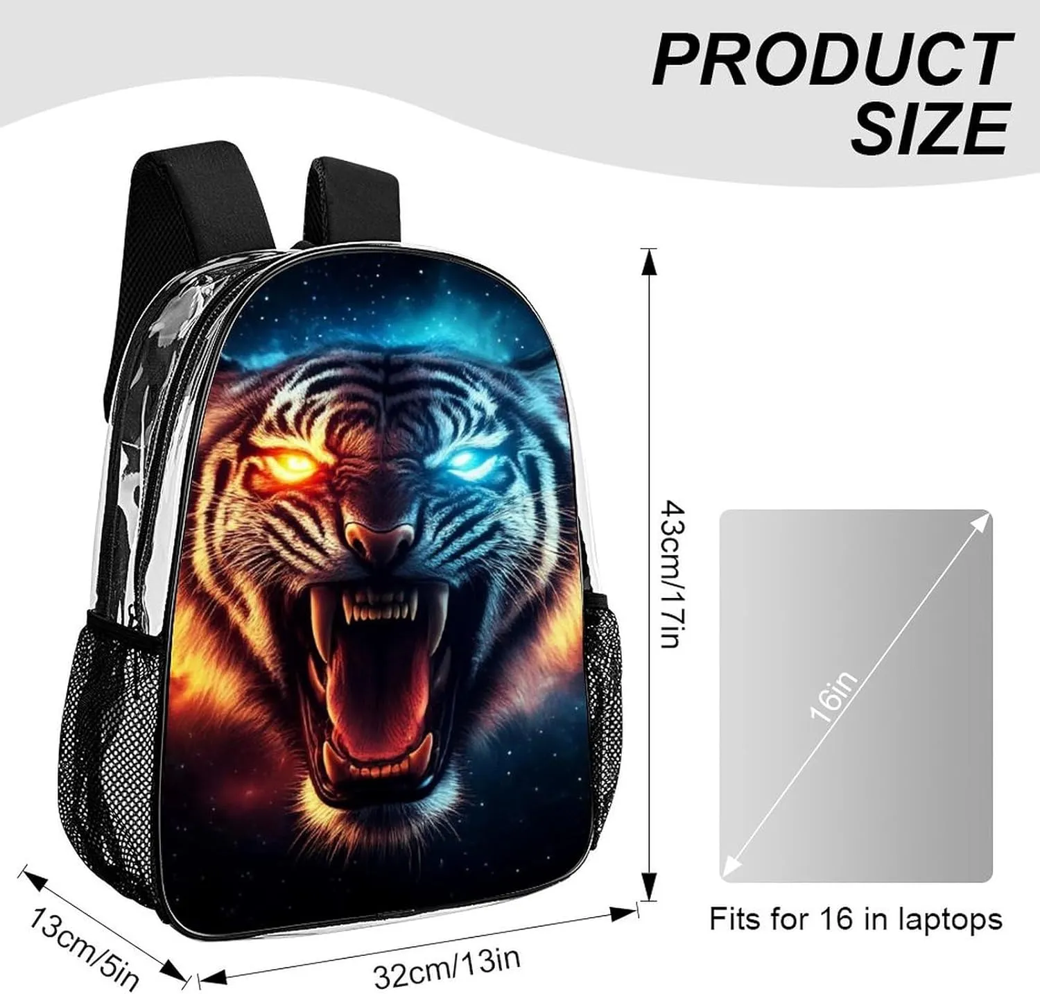 Lightweight Rucksack for Sports Travel Running - Big Capacity Multipurpose Transparent Bookbag, Beautiful Wild Animal Tiger Art Travel and Sport Backpack Rucksack